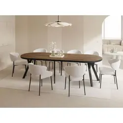 Runder Ausziehtisch XXL im Loft-Stil – 100 bis 250 cm - Esszimmertisch für 5-14 Personen, ausziehbar und stabil mit Buchenholzbeinen. Ideal für Dinnerpartys und Familientreffen, hergestellt in der EU aus nachhaltigen Materialien.
