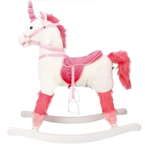 Schaukelpferd, interaktives Spielzeug mit Tiergeräuschen und Haltegriffen - Holzpferd für Baby ab 3 Jahren - WEISSES EINZELPFERD - 78x30x74cm