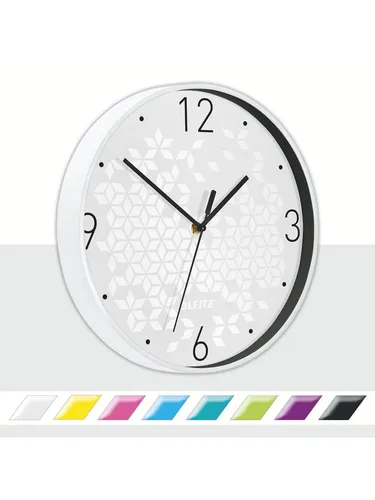 Leitz Wanduhr WOW, Weiß, 32.5 x 31.1 cm - Stylische Wanduhr mit einzigartigem geometrischen Design, perfekt für jeden Raum. Geräuscharmes Quarzwerk sorgt für Ruhe im Büro oder Zuhause. Ein Blickfang für dein Zuhause!