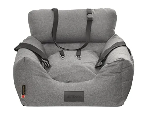 Luxuriös Auto Sitz für Hunde | Universal Waschbar für Rückbank, Vordersitz | Hundeautositz für Katzen | Farbe: Grau | Polyester, Leinenimitat | Große: 50 x 50 cm