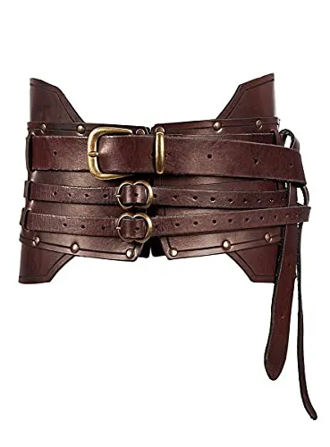 Andracor - handgearbeiteter Schwerer Rüstgürtel aus echtem Leder für Söldner, Schurken und raue Krieger - LARP, Cosplay und Fantasy - Braun - Größe L-XL