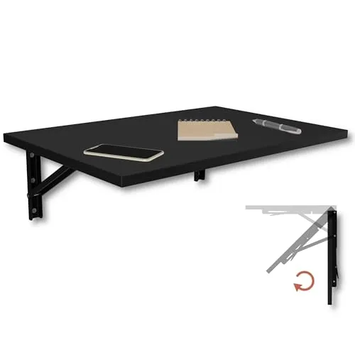 KDR Wandklapptisch 60x40 cm – Flexibler Klapptisch für Wandmontage (Schwarz)