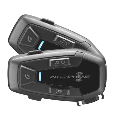 INTERPHONE UCOM7R - Doppelt - Abnehmbare Bluetooth 5.2-Motorrad-Gegensprechanlage - Motorrad-Headsets mit 15 Stunden Akkulaufzeit, ideal für die Kommunikation zwischen 4 Motorrädern bis zu 1 km Entfernung, wasserdicht und kompatibel mit TFT- und GPS-Systemen.