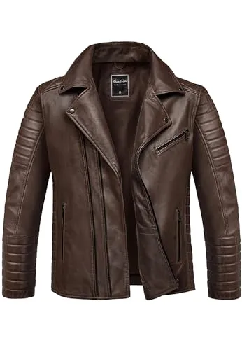 Amaci&Sons Herren Echtleder Jacke Biker Zipper Lederjacke 9107 Dunkelbraun M