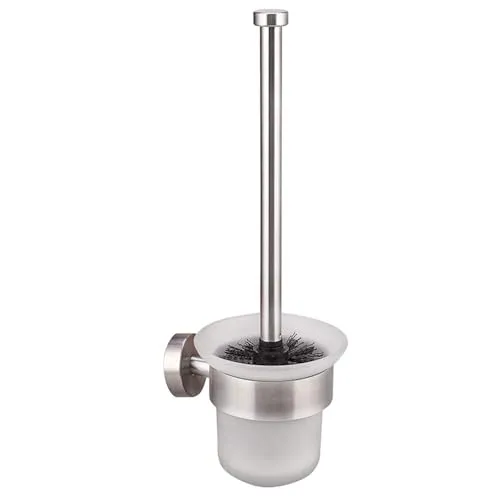 Dailyart Klobürste, Toilettenbürste WC Bürstenhalter WC Garnitur WC Bürste Ohne Bohren Klobürstenhalter mit Halter zum Wandmontage, Inkl. Ersatzbürste, Edelstahl + Glas
