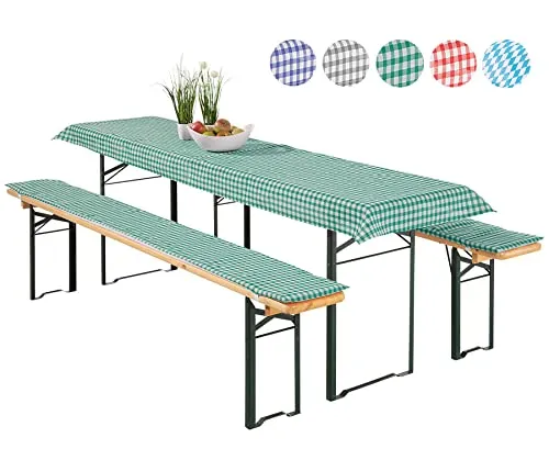 heimtexland ® Auflagen Set Bierzeltgarnitur 3-teilig Biertisch Tischdecke Bierbank Polster Bierbankauflage Tischdeko Typ331 Vichy Karo Grün für Tischmaß 50 x 110 cm