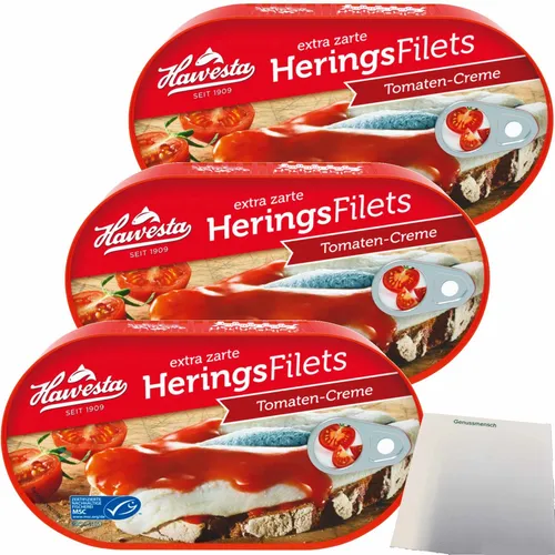 Hawesta Heringsfilets in Tomaten-Creme MSC 3er Pack 3x200g Dose usy Block