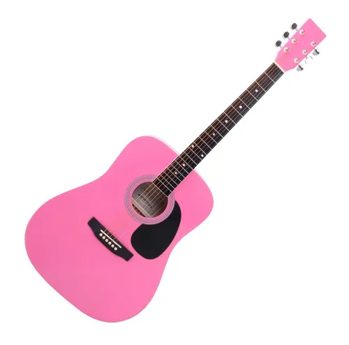 Classic Cantabile WS-10PK Westerngitarre pink - Dreadnought-Style 6-Saiter-Gitarre in strahlendem Pink, ideal für Anfänger und kreative Musiker, mit hochwertiger Linde und Ahorn für besten Klang.