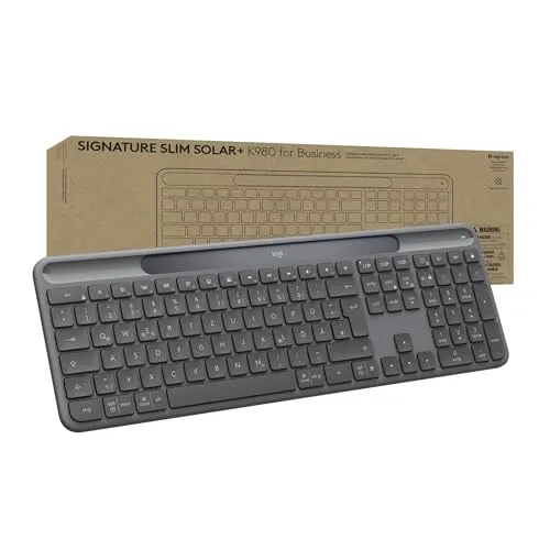 Logitech Signature Slim Solar+ K980 für Unternehmen – Kabellose Tastatur mit leisen Tasten und sicherem Empfänger