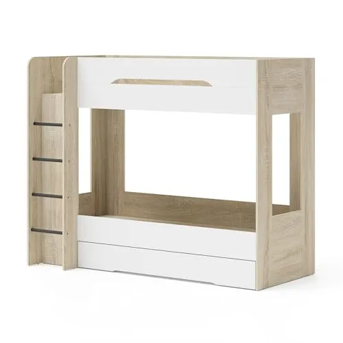 Homlando Etagenbett 80x200 cm Hochbett mit Schublade, Kinderbett Doppelbett, Jugendzimmer Bett mit Regal & Stauraum, Samoa (Sonoma Eiche/Weiß Matt)