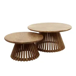 Couchtisch 2er-Set aus massivem Mangoholz, handgefertigt, rund - Stilvolles 2er-Set Couchtische aus robustem Mangoholz, ideal für individuelle Wohnraumgestaltungen. Handgefertigt und pflegeleicht, bringen sie natürliche Eleganz und Langlebigkeit in Dein Zuhause.