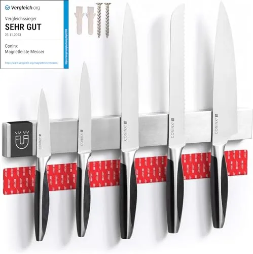 Coninx Magnetleiste Messer 40 cm – Magnetischer Messerhalter aus Edelstahl mit 1400 Gauss – Starke Haftkraft, ohne Bohren montierbar, rostfrei & hygienisch – Messerleiste für Küche