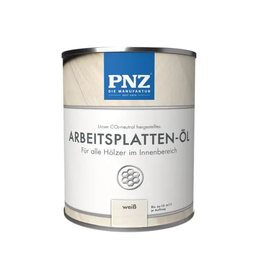 PNZ Arbeitsplatten-Öl für Innen | Nachhaltig hergestellt mit regionalen Rohstoffen | Made in Germany | für Küchenholz, Arbeitsplatten, Schneidebretter, Gebinde:0.75L, Farbe:weiß