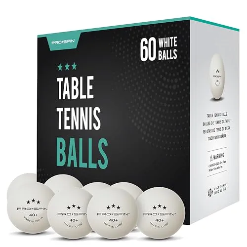 PRO-SPIN Tischtennisbälle -Weiße Tischtennisbällen 3 Sterne 40+ (60er-Pack) | Hochwertige ABS-Trainingsbälle | Extrem Robust für Innen- und Außen-Tischtennisplatten, Wettbewerb und Spiel