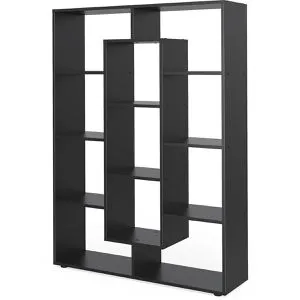Vicco Raumteiler Schwarz, 107.2 x 143 cm, Freistehend - Raumteiler-Regale mit 11 Ablageflächen für optimale Raumgestaltung, aus stabiler Spanplatte, inklusive Wandhalterung für zusätzliche Sicherheit.