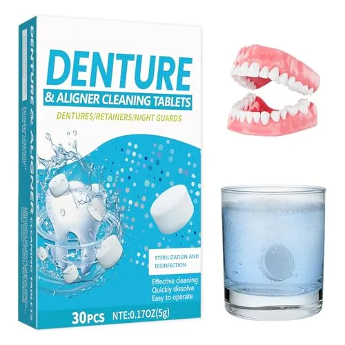 Retainer Reinigungstabletten 30 Stück, Gebissreiniger Tabs & Zahnspangenreiniger, Retainer Cleaner für Retainer, Zahnschienen & Aligner, Entfernt Flecken & Gerüche, Geruchlos Monatspackung