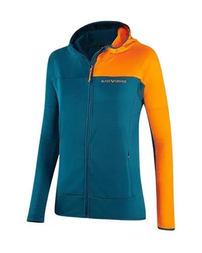 Black Crevice Damen Second Layer mit Kapuze in petrol/orange I Größe 42 I Leichte Waffeljacke aus 100% Polyester I Atmungsaktiv & schnelltrocknend I Ideal für Outdoor-Aktivitäten