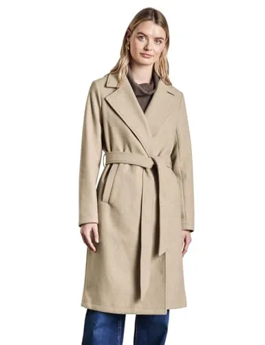 STREET ONE Damen A202047 Revers-Mantel, Desert beige, 42 - Damen-Mantel in Wolloptik mit Reverskragen und Gürtel, ideal für kalte Tage und stylisch mit seitlichen Taschen.