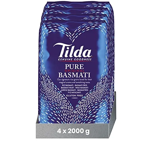 Tilda Pure Original Basmati Rice, 4er Pack (4x2kg), Premium Basmati Reis, Langkorn Reis, vegan und von Natur aus glutenfrei