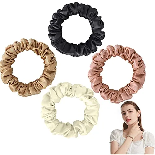 Olakin Seide Haargummi[4 Stück], Pferdeschwanz Halter Hairband, Seide Haare Rin, Silk Haarschmuck für Mädchen Damen, Elastische Pferdeschwanz für den Haarschmuck(4 Farben)