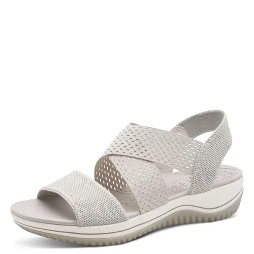 Jana Coshy Damen Sandalen flach Elastisch Vegan, Grau (Lt Grey), 38 EU - Bequeme Damen Sandalen in elegantem Grau für den Alltag. Elastisches Obermaterial sorgt für optimalen Tragekomfort. Der stabile Blockabsatz von 4 cm bietet sicheren Halt bei jedem Schritt.