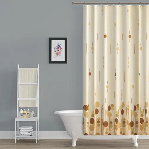 BRAUN Textil Polyester Duschvorhang 240 x 200 cm BEIGE CREME Kreisen inkl. Ringe