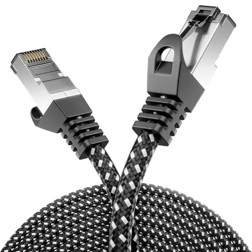 deleyCON 0,25m CAT7 LAN Kabel - Netzwerkkabel mit Kupfer & Nylonmantel - AWG27 600 MHz 10 Gbit/s S-FTP (PIMF) RJ45 Patchkabel Ethernetkabel für Internet DSL Router - Schwarz