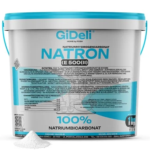 GiDeli Natron Pulver 1kg im Eimer Lebensmittelqualität von GiDeli