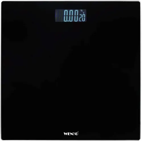 WENKO Personen Waage mit LCD Display - Digitale Körperwaage für präzise Gewichtsmessung bis 150 kg, modernes Design aus Glas, ideal für Bad oder WC.