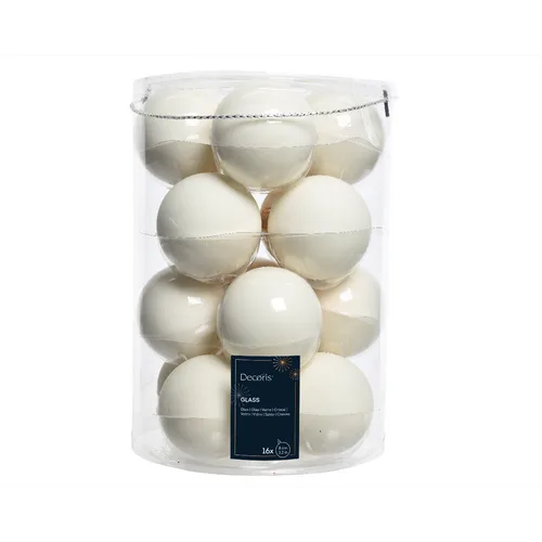 Kaemingk Weihnachtsbaumkugel 16er Set, Ø 8 cm in wollweiss matt/glänzend - Weihnachtskugeln aus Glas für festliche Dekoration, ideal zur Kombination und Verschönerung von Weihnachtsbaum, Adventskranz und Festtagstafel.