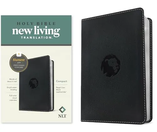 Holy Bible: New Living Translation, Regal Lion Black, Leatherlike, Filament-enabled Edition, Compact, Red Letter, With Ribbon Marker