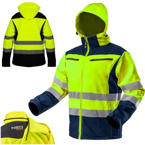 NEO TOOLS High Visibility Pro Hi-Vis Softshell Jacket XXL - Übergangsjacke aus hochwertigem, wasser- und winddichtem Softshell-Material mit Fleece-Innenfutter, ideal für kühle Regentage und maximale Sichtbarkeit dank Reflektoren.