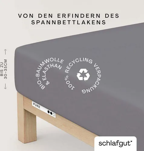 Schlafgut Spannbetttuch Pure, Grau, 120-130x200-220 cm - Bettlaken aus weichem Jersey-Textil, bügelfrei und klimaregulierend, ideal für Allergiker, Made IN Green by Oeko-Tex® und pflegeleicht bis 60°C.