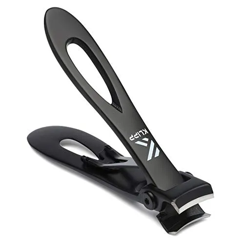 KLIPP Nagelknipser für dicke Nägel - 15 mm breiter Kiefer Finger- und Fußnagelschneider mit gebogenen Edelstahlklingen und schwarzer Vakuumbeschichtung