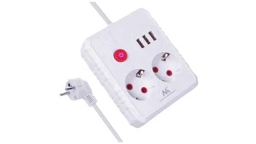 Listwa zasilająca Maclean, przedłużacz 2 gniazda + 3xUSB, 110-240V 5902211141693