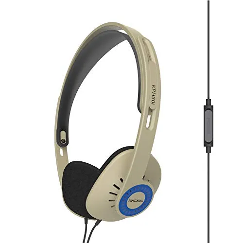 Koss KPH30iRB On-Ear-Kopfhörer, In-Line Mikrofon und Touch-Fernbedienung, D-Profil-Design, verkabelt mit 3,5mm Stecker, Rhythm Beige