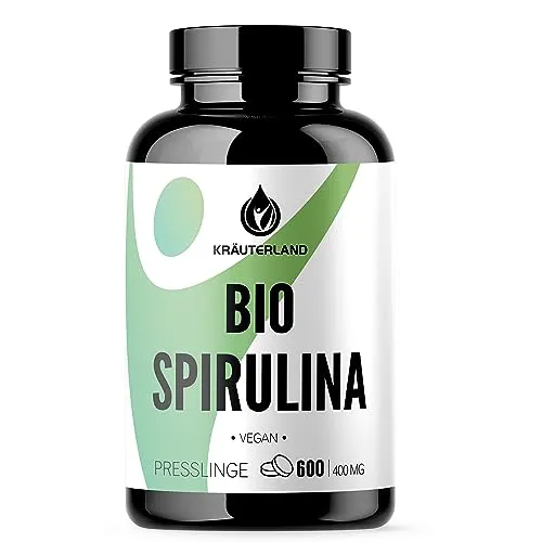 Kräuterland Bio Spirulina Algen, 600 Presslinge - hochdosiert mit 2400mg pro Tagesdosis - vegan, ohne Zusatzstoffe in Premium Qualität