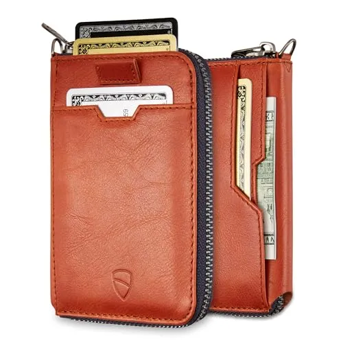 Vaultskin Geldbörse aus Leder mit RFID-Schutz - Schlankes Portemonnaie für Herren & Damen mit Kartenetui & Münzfach, Kompakt & Stilvoll, (Cognac, Notting Hill)