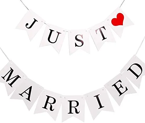 Produktbild Just Married Girlande Vintage Rustikal Wimpelkette Banner mit Seil Hochzeitsgirlande als Deko für Hochzeit Fest Party Brautdusche Junggesellinnenabschied oder Foto Photo Booth Fotografie
