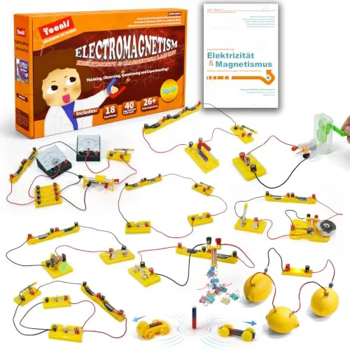 Teenii Elektrizität und Magnetismus Experimentierkasten für Kinder, STEM Wissenschaftsset mit Stromkreisen, Physik Lernspielzeug mit 50 Teilen, Experimente für Kinder ab 8 Jahren