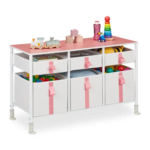 Kinderkommode Schubladenschrank für Kinderzimmer - Stylische Kinderkommode mit 6 Schubladen in Rosa, ideal zur Aufbewahrung und Organisation von Spielzeug und Kleidung.