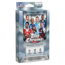 2025/26 Topps Chrome UEFA Club Competitions Hanger Box - Erlebe die 2025/26 Topps Chrome UEFA Club Competitions Hanger Box – die ideale Wahl für Sammler und Einsteiger. Hochwertige Karten und exklusive Parallels sorgen für ein spannendes Opening-Erlebnis!