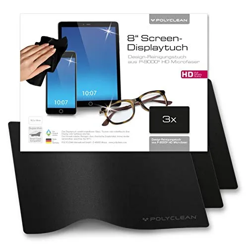 POLYCLEAN 3X Bildschirmreiniger – 8 Zoll Microfasertuch für Display, Laptop und Tastatur – Screencleaner zum Schutz von Notebook und Tablet (18,5x14 cm) – Display Reiniger Touchscreen Reiniger