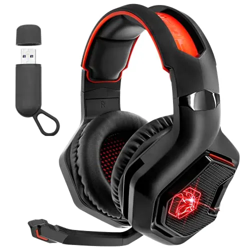 EMPIRE GAMING – WarCry P-W1 Gaming Headset mit Mikro - PC/PS4/PS5/Xbox/Switch/Mac-2.4 GHz Wireless – Surround Sound Stereo - LED Rot