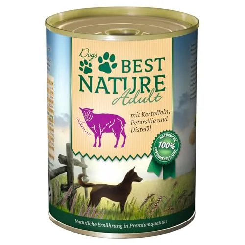 Best Nature Adult Nassfutter für Hunde - Lamm mit Kartoffeln, Petersilie 400g - Hundefutter für ausgewachsene Hunde, reich an hochwertigem Lamm und gesunden Kartoffeln, ideal für eine ausgewogene Ernährung.