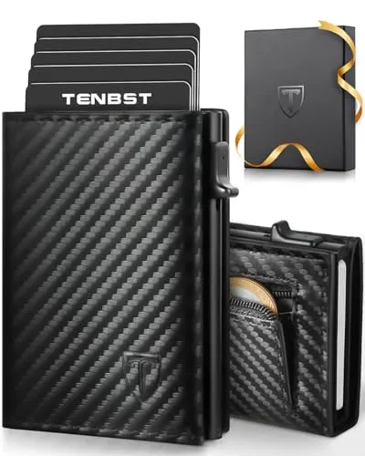 TENBST Herren Geldbörse | Slim Wallet mit RFID-Schutz & Münzfach - Herren-Geldbörse aus Carbonfaser-Leder mit RFID-Schutz, kompaktem Design und praktischen Fächern für Karten und Münzen. Ideal als stilvolles Geschenk in eleganter Geschenkbox.