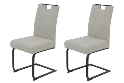 Hela Tische 2er Set Esszimmerstuhl Freischwinger Wien - Bequeme Freischwinger aus robustem Webstoff in Beige, extra breite Sitzfläche und bis zu 140 kg belastbar – ideal für gemütliche Esszimmerabende.