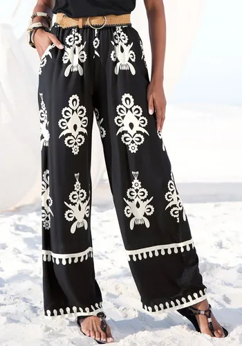 LASCANA Palazzohose schwarz-sand bedruckt Größe 38 - Stylische Palazzohose von Lascana in einzigartigem Ethno-Design. Mit breitem Gummizugbund und praktischen Seitentaschen. Ideal für sommerliche Outfits, kombiniert mit unifarbenen Oberteilen. Hergestellt aus weicher Viskose.