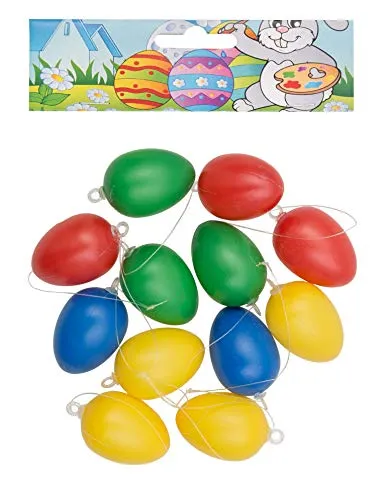 Idena 734202 - Kunststoffeier, zum Aufhängen, farbig, 12er Pack, Größe 4 cm, bunt, Eier, Ostern, Basteln, Dekoration, Osterei, Osterhase, Nest