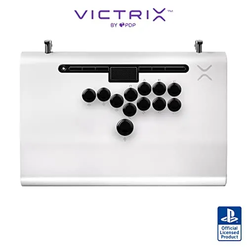 VICTRIX PS5 PRO FS-12 – weiß Fightstick - Controller für PlayStation 5, extrem widerstandsfähig mit Flugzeugaluminium-Gehäuse und komfortabler Handgelenksneigung für längere Gaming-Sessions.